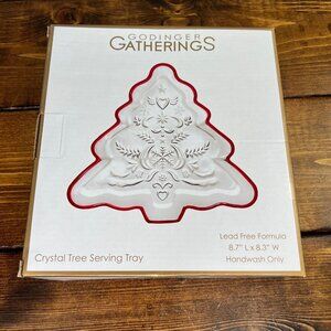 Godinger Gatherings Crystal Tree Shaped Serving Tray 9”x8” Christmas NEW